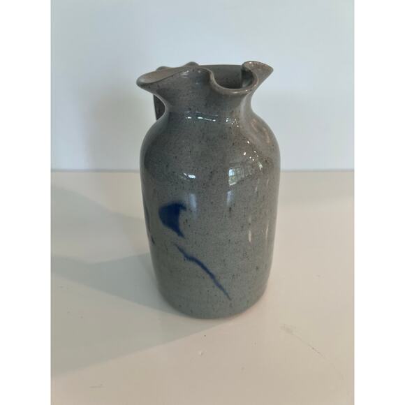 Hand Crafted Pottery Stoneware Blue & Gray Salt Glazed Pitcher Signed JL - Picture 4 of 9